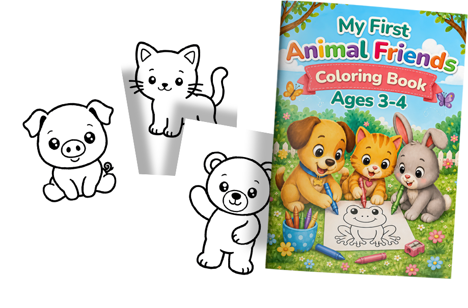 Animal coloring book for kids ages 3–4